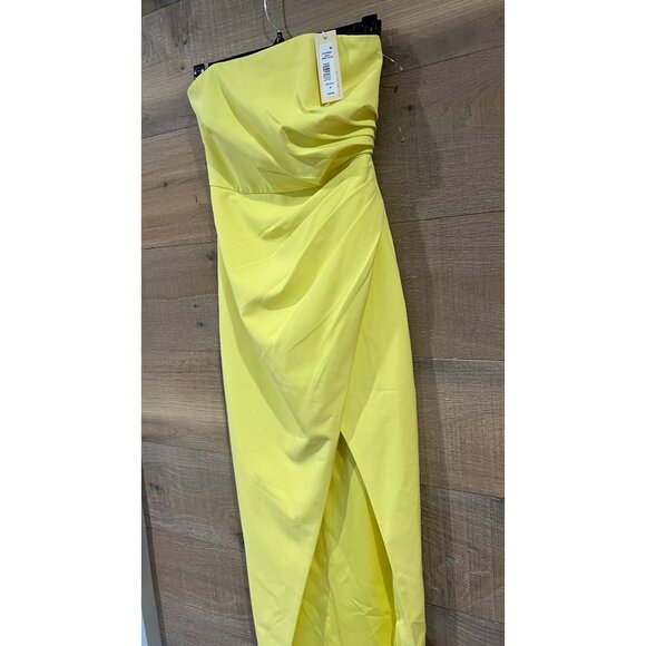 NWT Jewel Badgley Mischka Pleated Strapless yellow Sheath Gown maxi dress size 4 - Picture 7 of 11